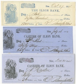 Lot of (3) Eliphalet Remington Signed 1850s Checks